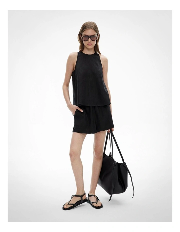 Pull On Linen Shorts in Black image 1