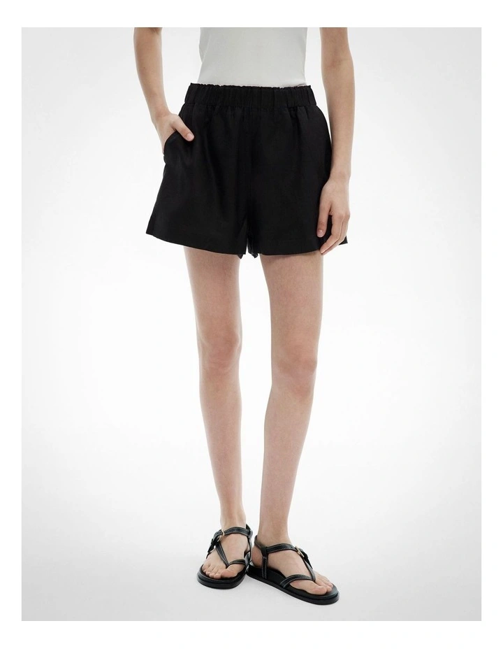 Pull On Linen Shorts in Black image 2