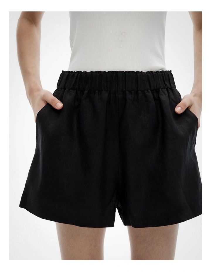 Pull On Linen Shorts in Black image 3