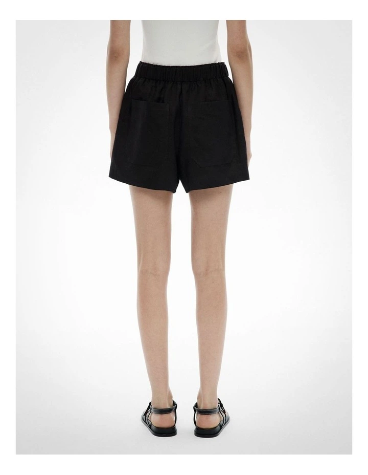 Pull On Linen Shorts in Black image 4