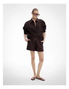 Pull On Linen Shorts in Espresso