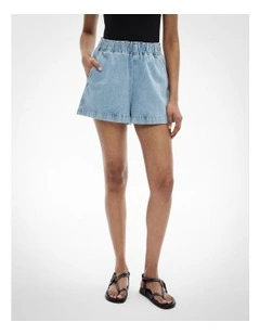 Denim Pull On Shorts in Vintage Wash Denim