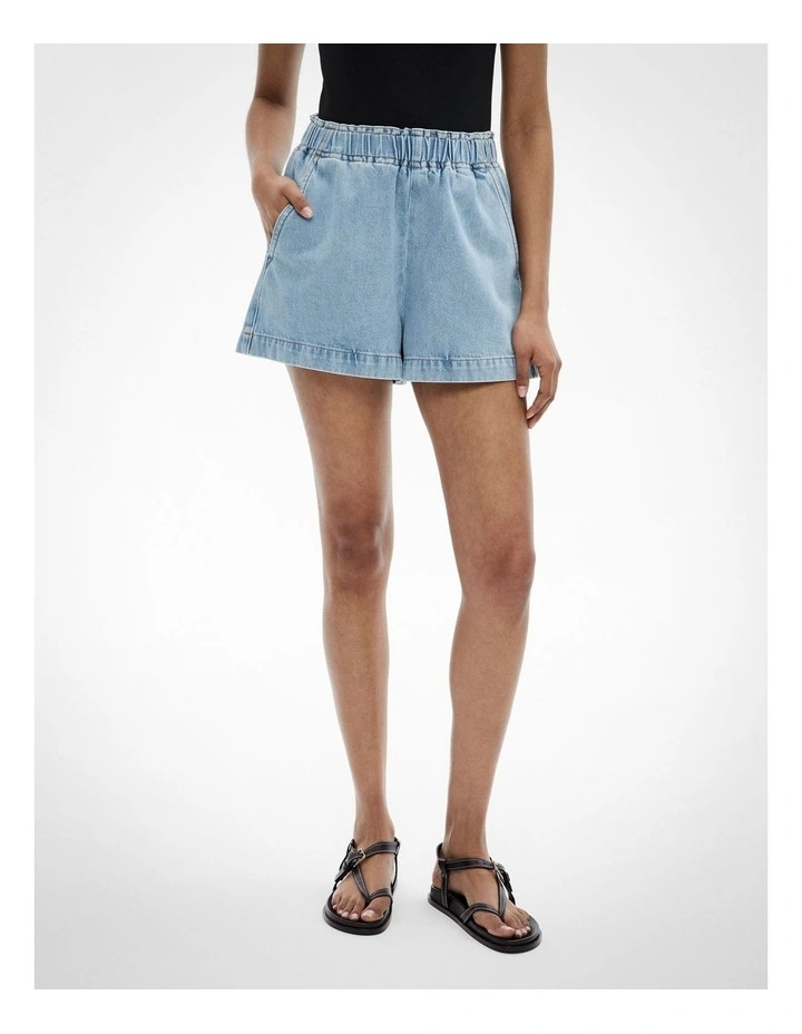 Denim Pull On Shorts in Vintage Wash Denim image 1