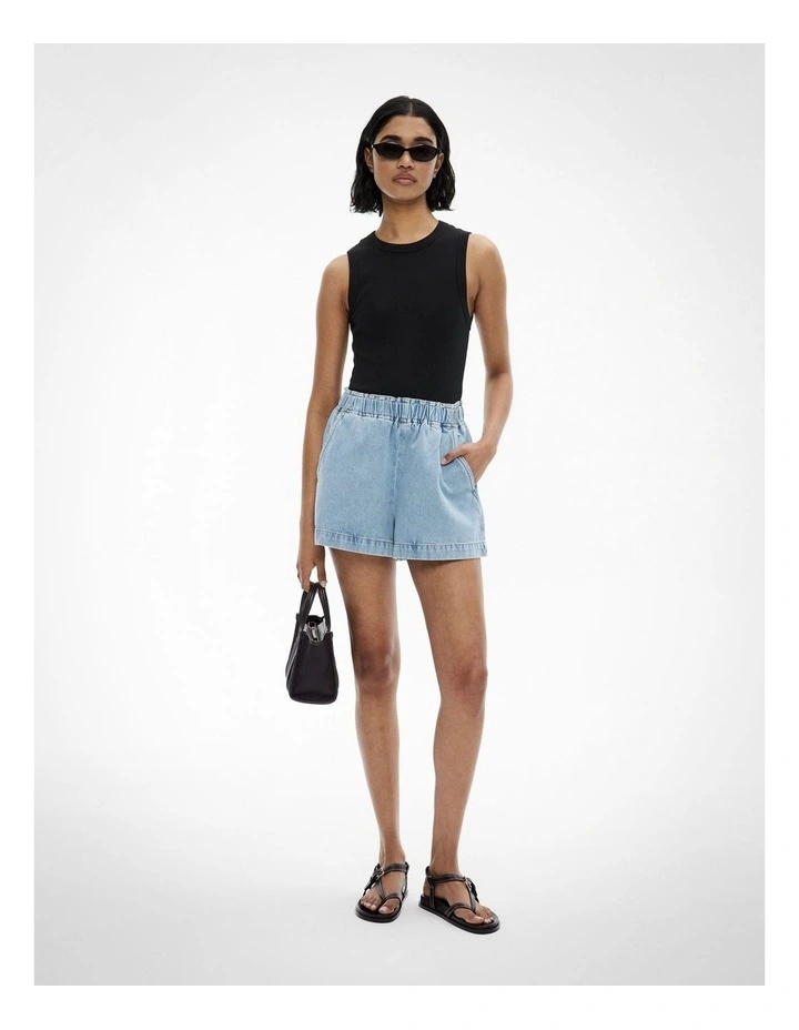 Denim Pull On Shorts in Vintage Wash Denim image 2