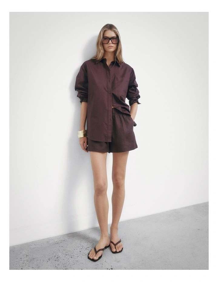 Cotton Oxford Shorts in Espresso image 5