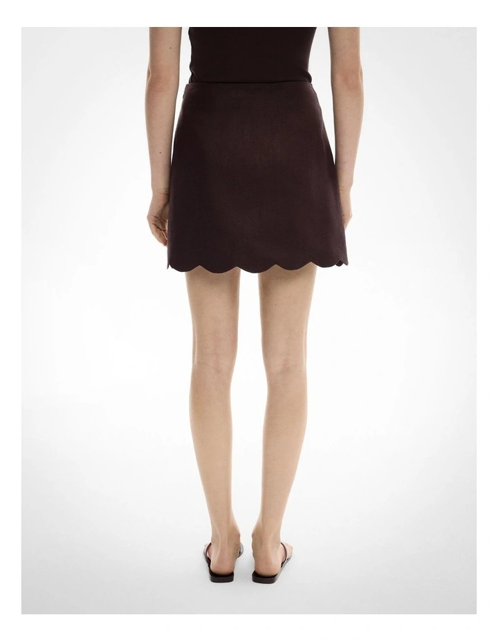 Scalloped Linen Skirt in Espresso image 4