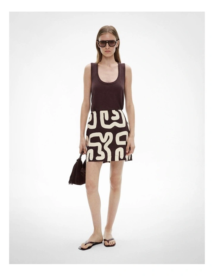 Button Side Skirt in Espresso Block Print image 1