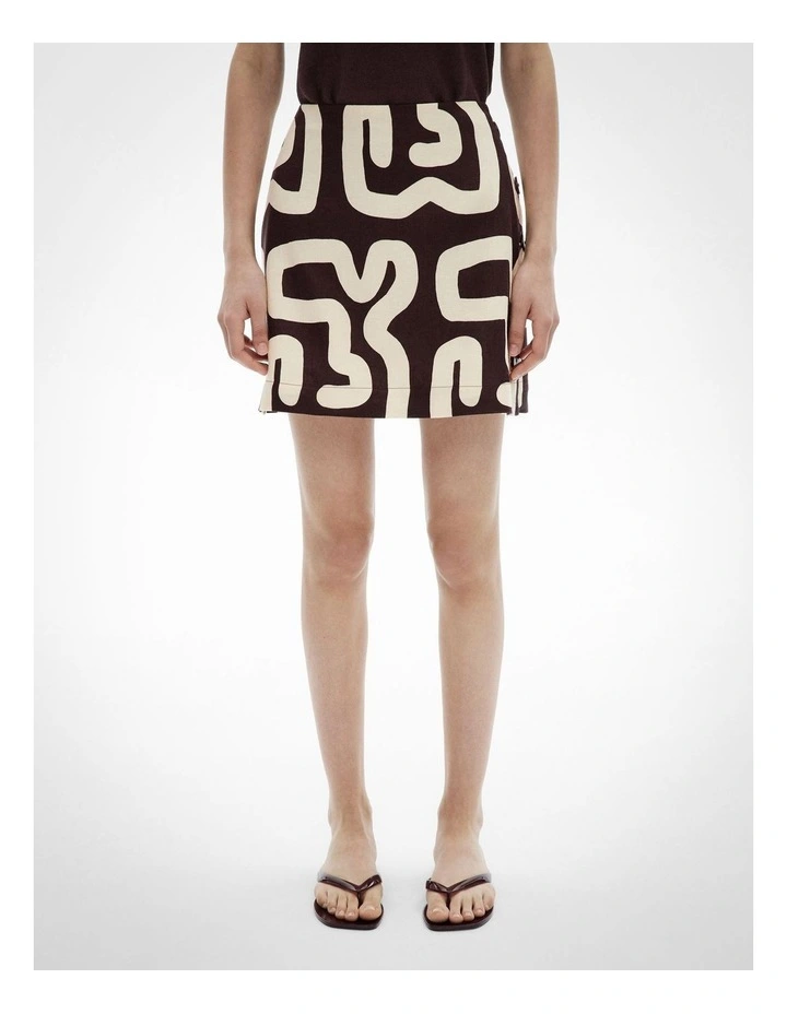 Button Side Skirt in Espresso Block Print image 3