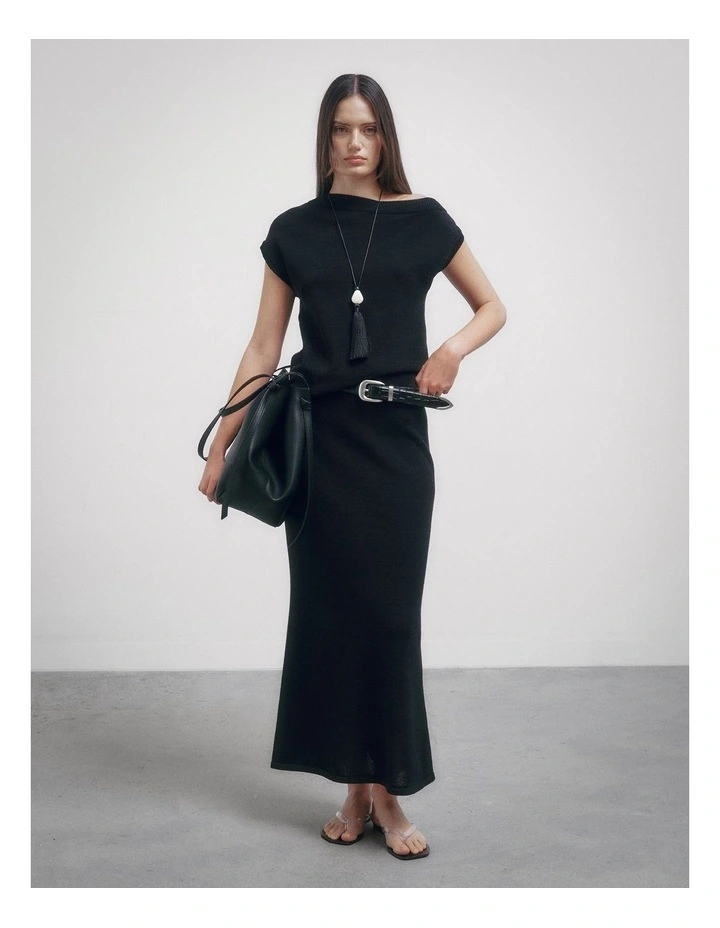 Knit Maxi Skirt in Black image 2