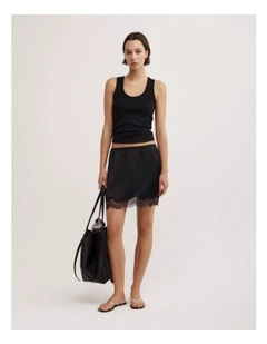 Lace Trim Mini Skirt in Black