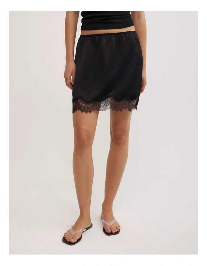 Lace Trim Mini Skirt in Black image 2