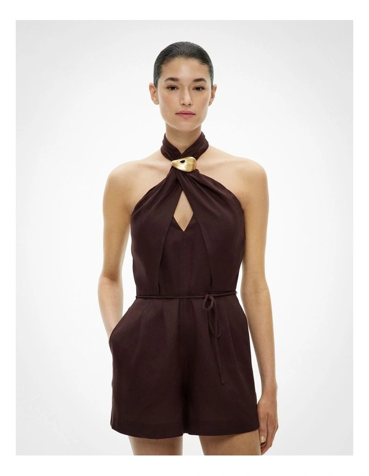 Halter Playsuit in Espresso image 2