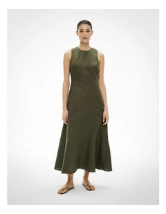 Asymmetric Seam Linen Dress in Sage
