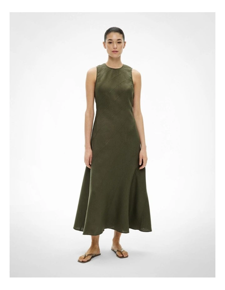 Asymmetric Seam Linen Dress in Sage image 1