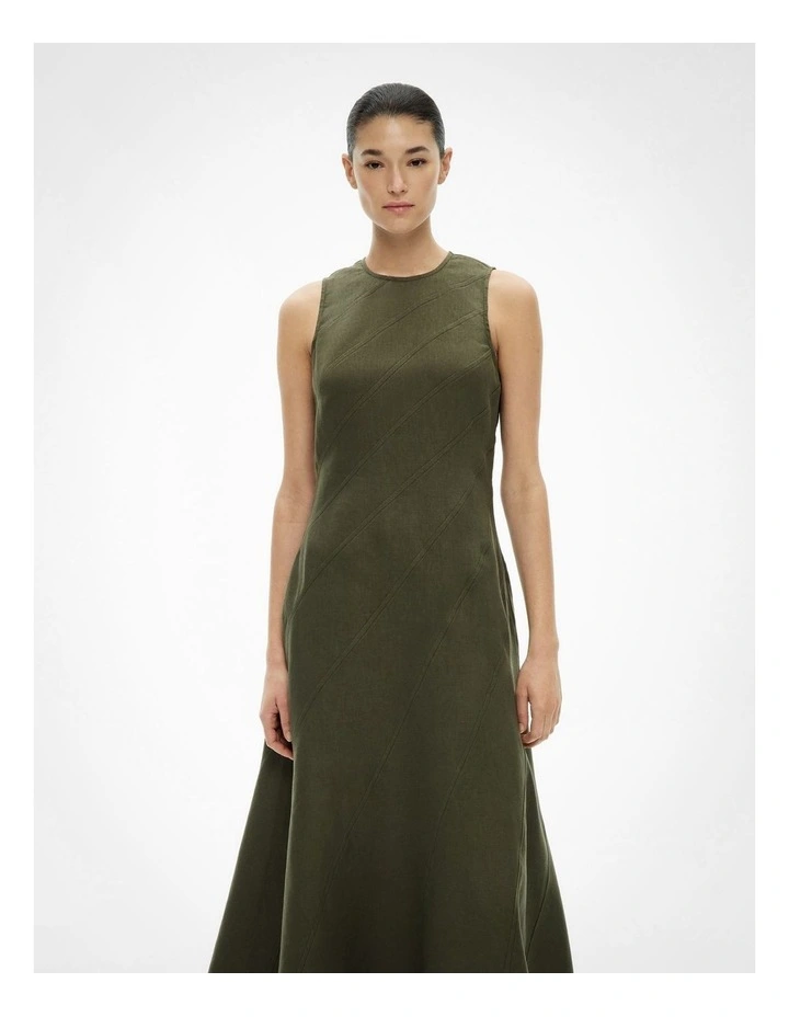 Asymmetric Seam Linen Dress in Sage image 2
