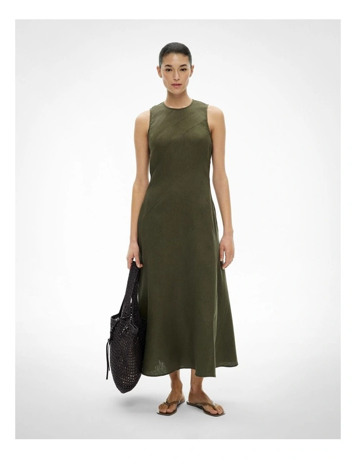 Asymmetric Seam Linen Dress in Sage image 3