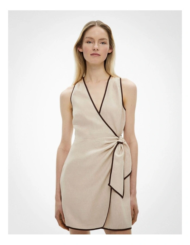 Wrap Tie Mini Dress in Sand image 1