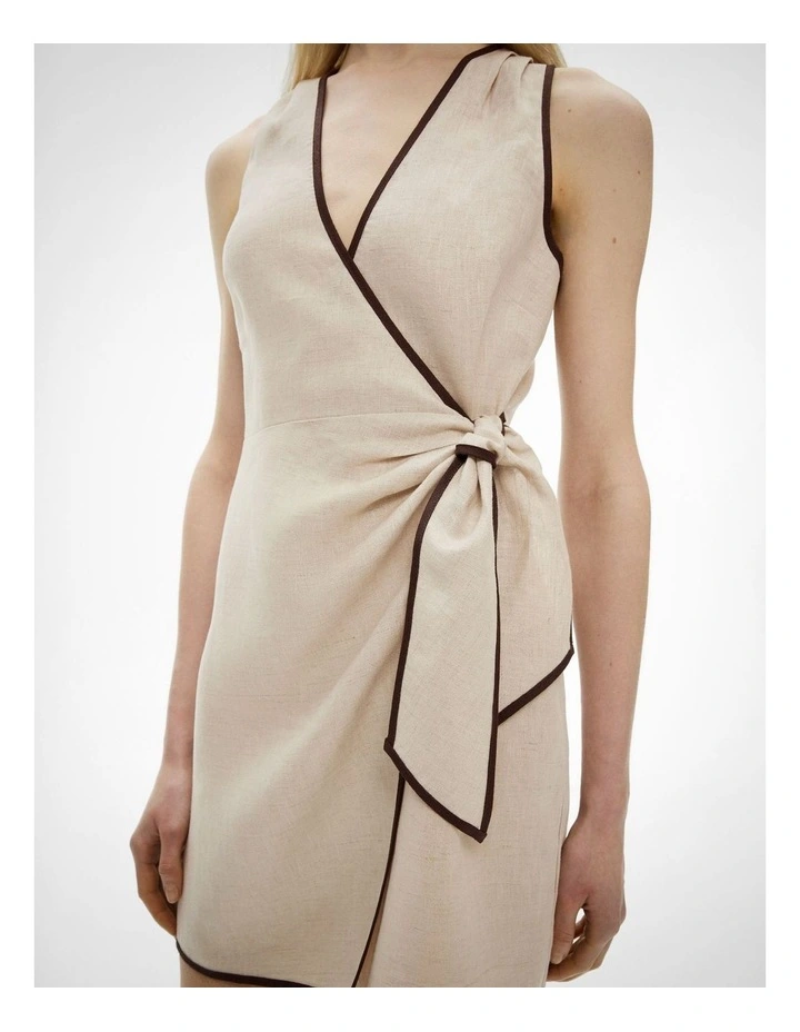 Wrap Tie Mini Dress in Sand image 3