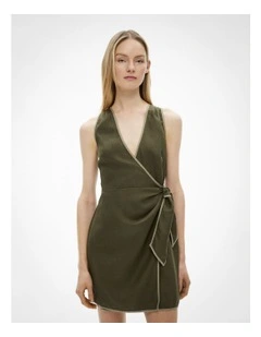 Wrap Tie Mini Dress in Sage