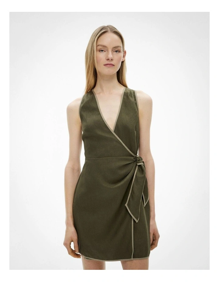 Wrap Tie Mini Dress in Sage image 1