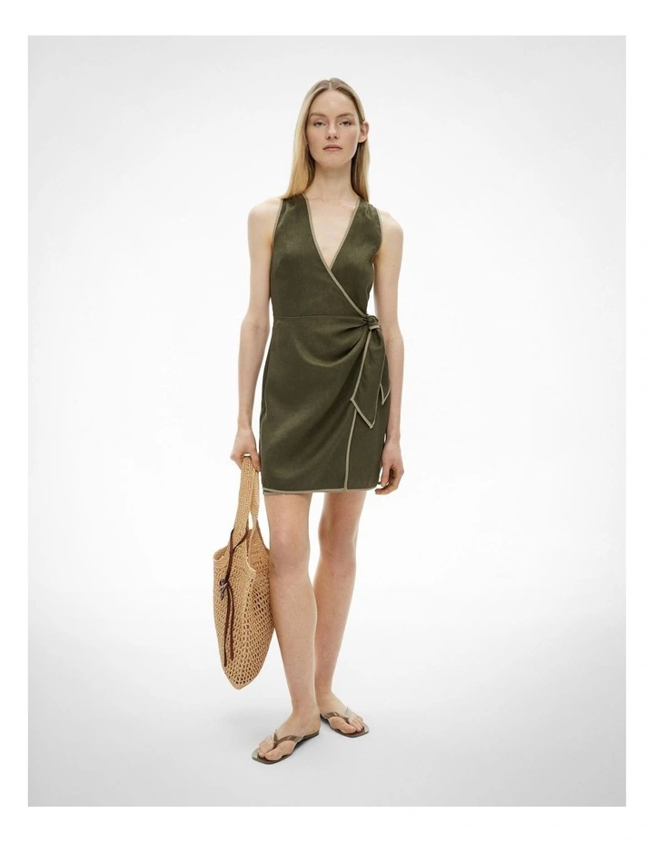 Wrap Tie Mini Dress in Sage image 2