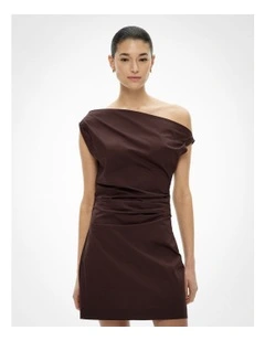 Asymmetric Shoulder Mini Dress in Espresso