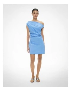 Asymmetric Shoulder Mini Dress in Periwinkle Blue