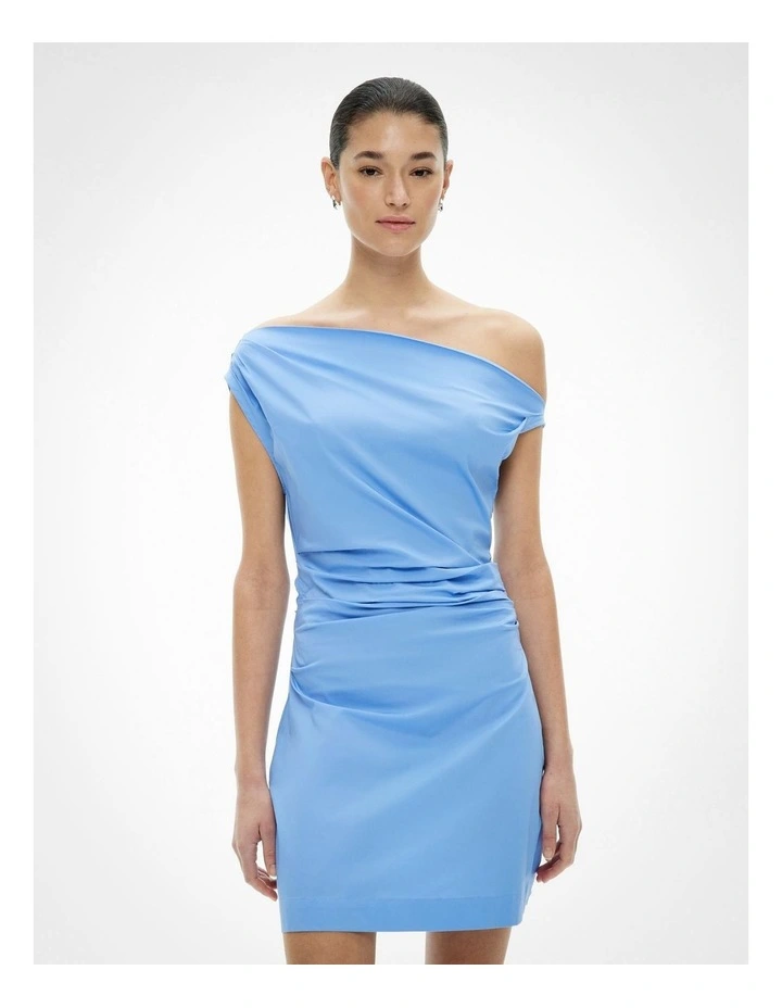 Asymmetric Shoulder Mini Dress in Periwinkle Blue image 2