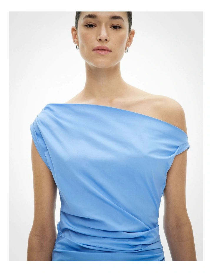 Asymmetric Shoulder Mini Dress in Periwinkle Blue image 3