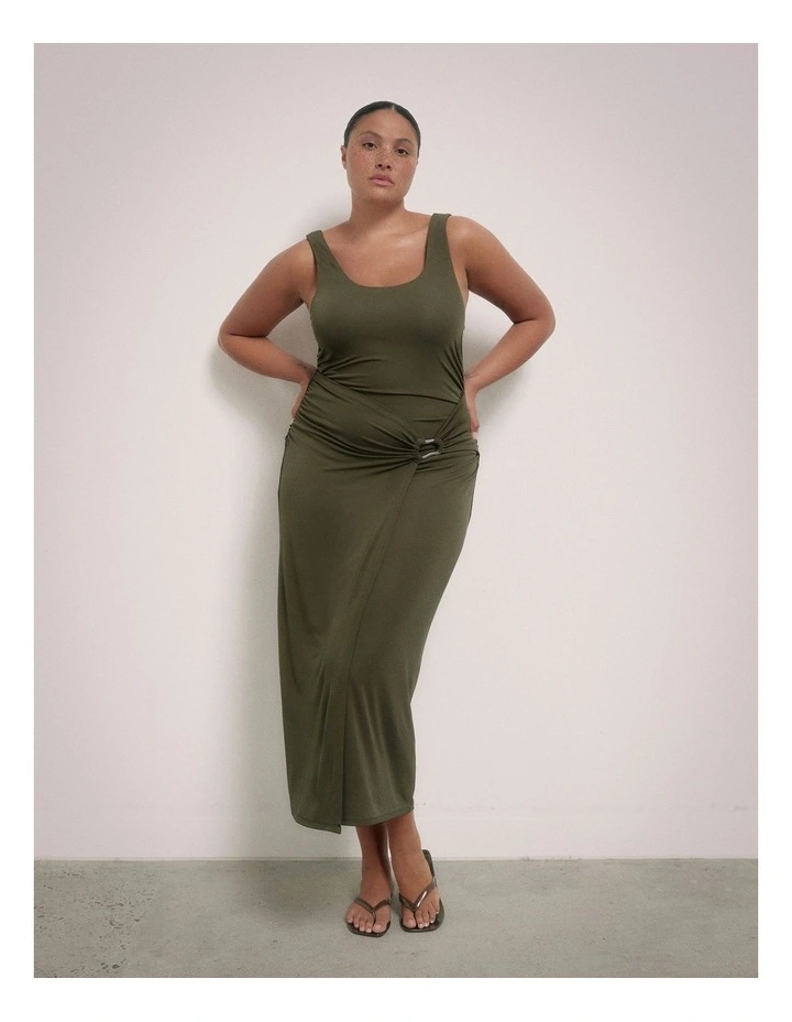 Jersey Ring Detail Dress in Sage image 2
