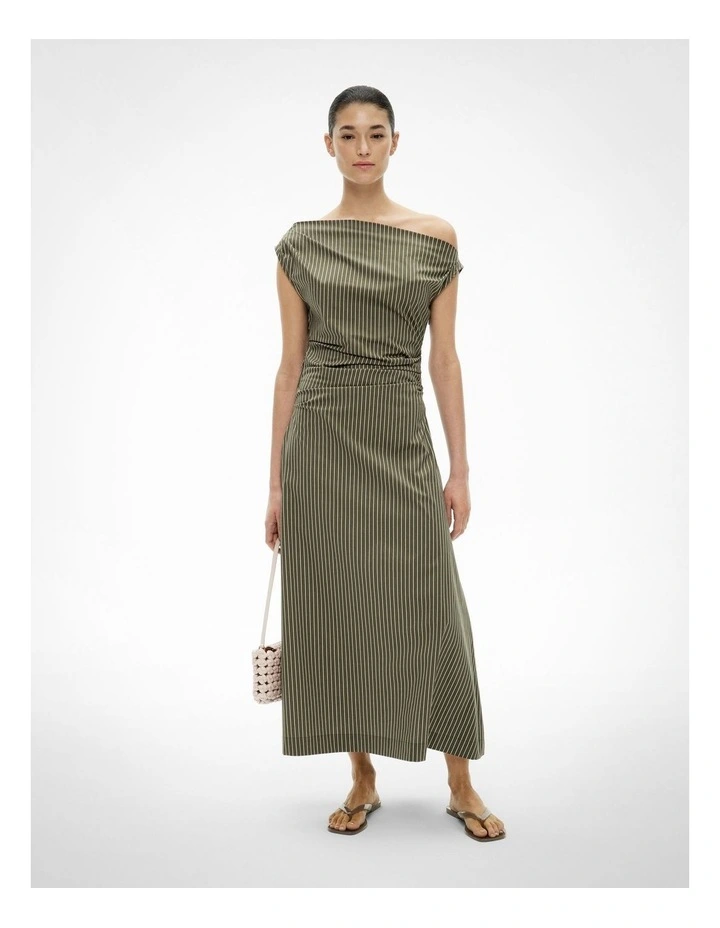 Asymmetric Shoulder Dress in Sage Stripe image 1