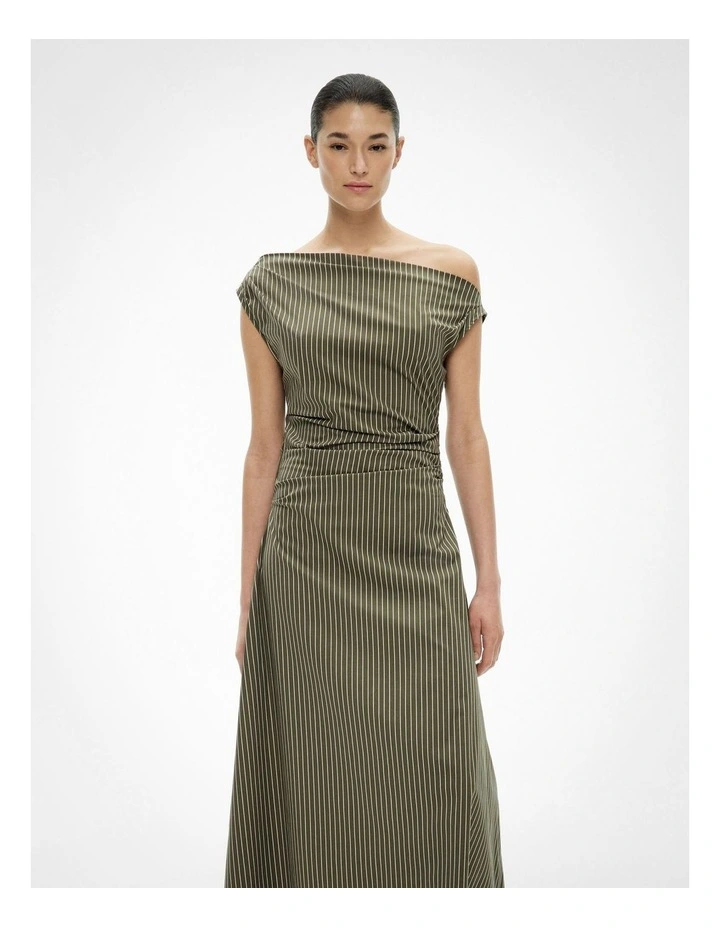 Asymmetric Shoulder Dress in Sage Stripe image 2