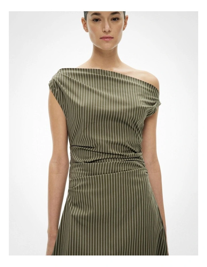 Asymmetric Shoulder Dress in Sage Stripe image 3