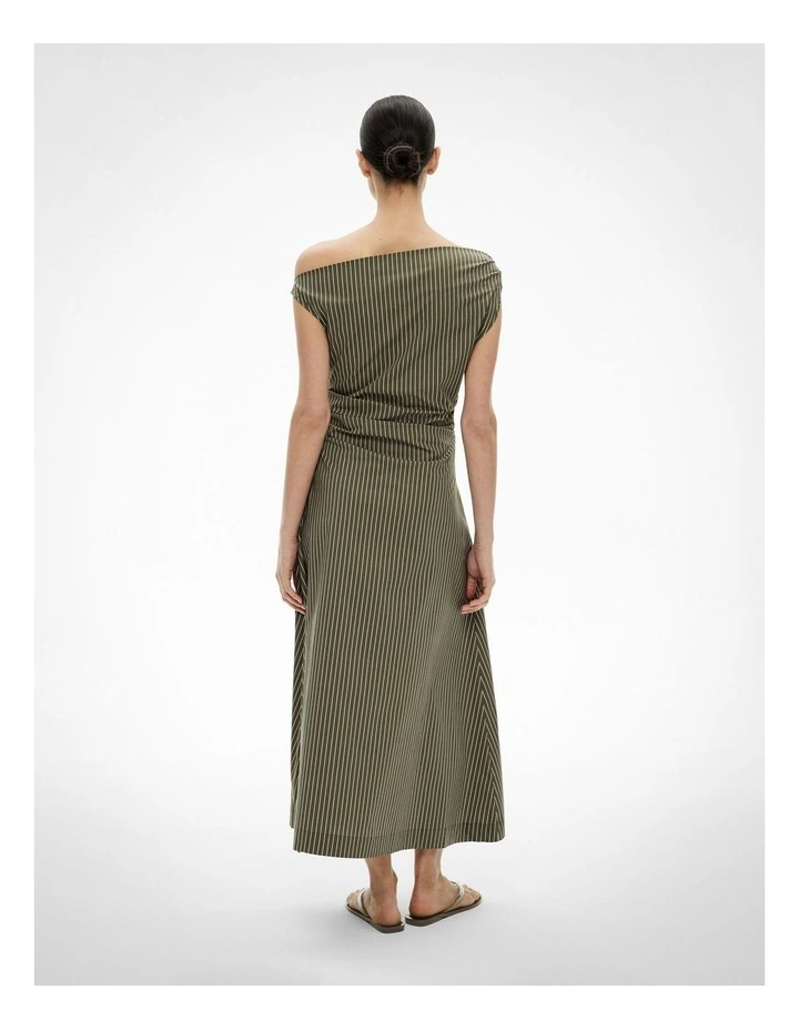 Asymmetric Shoulder Dress in Sage Stripe image 4