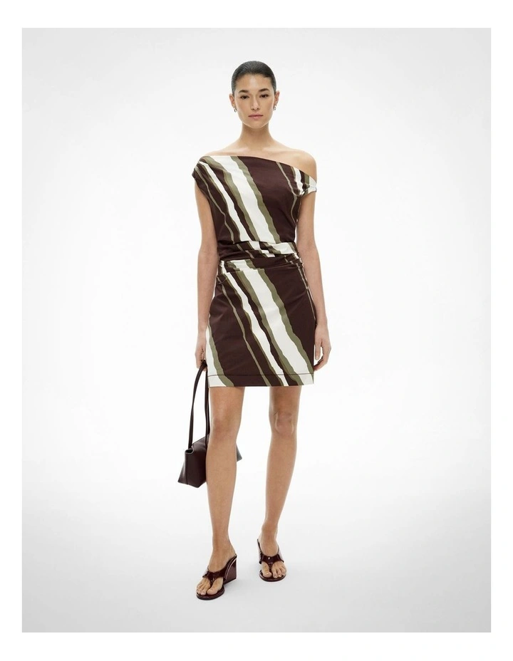 Asymmetric Shoulder Mini Dress in Multi Stripe image 1