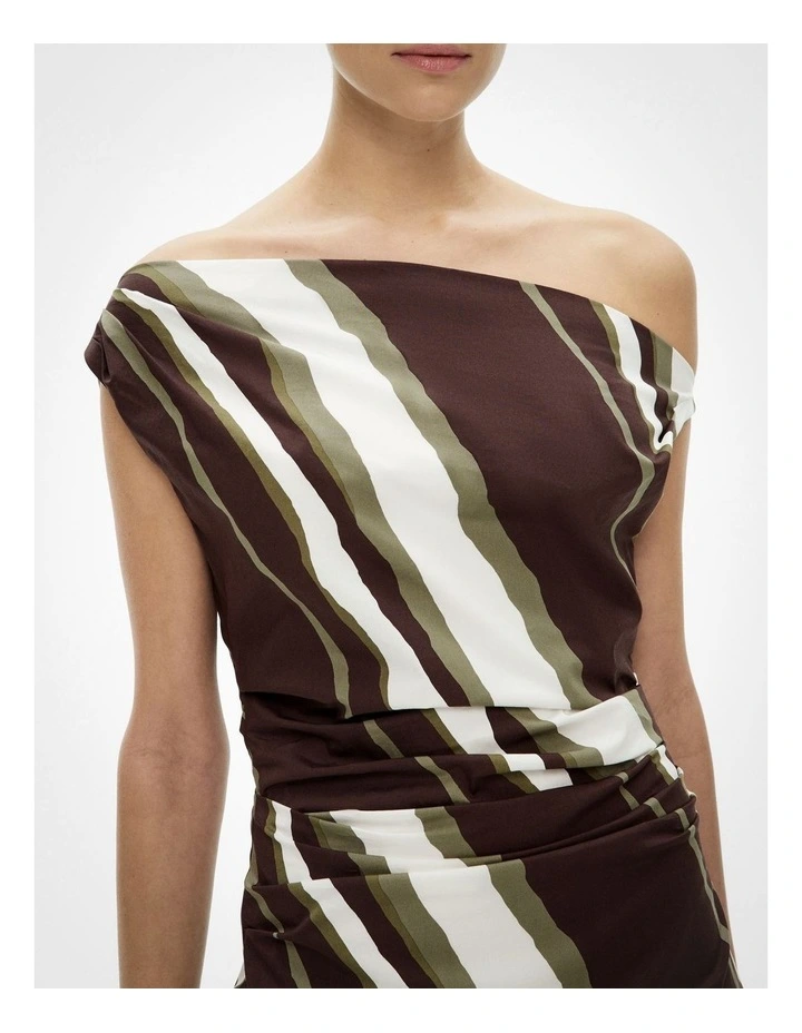 Asymmetric Shoulder Mini Dress in Multi Stripe image 3