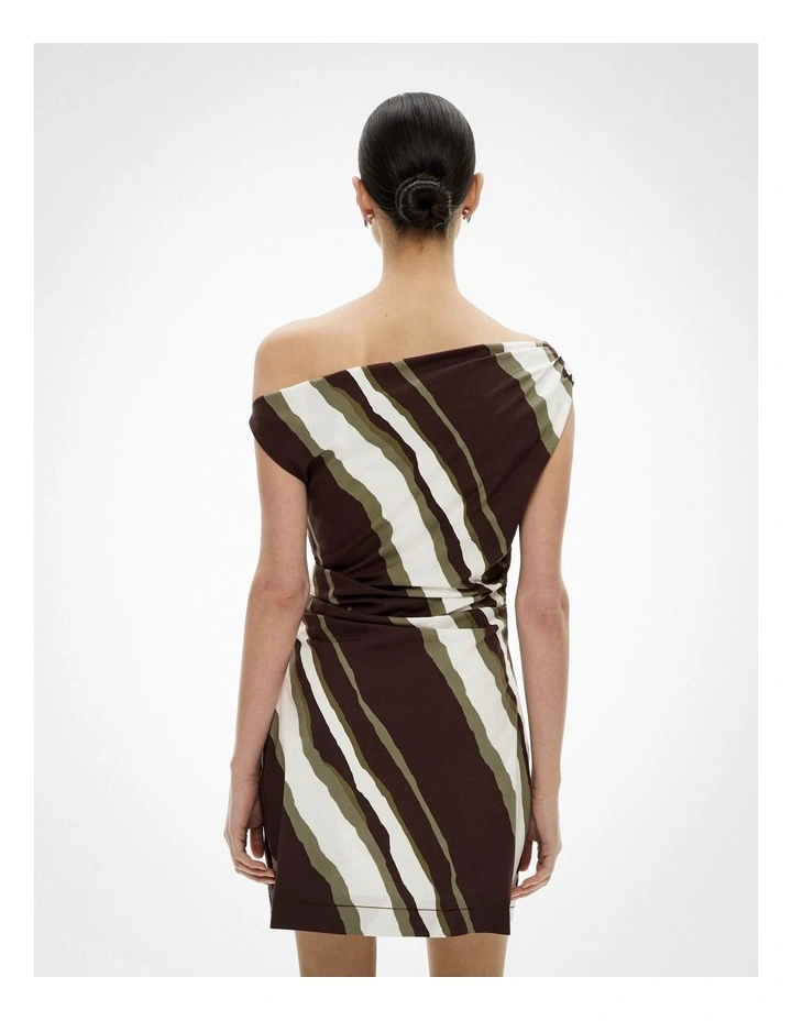 Asymmetric Shoulder Mini Dress in Multi Stripe image 4