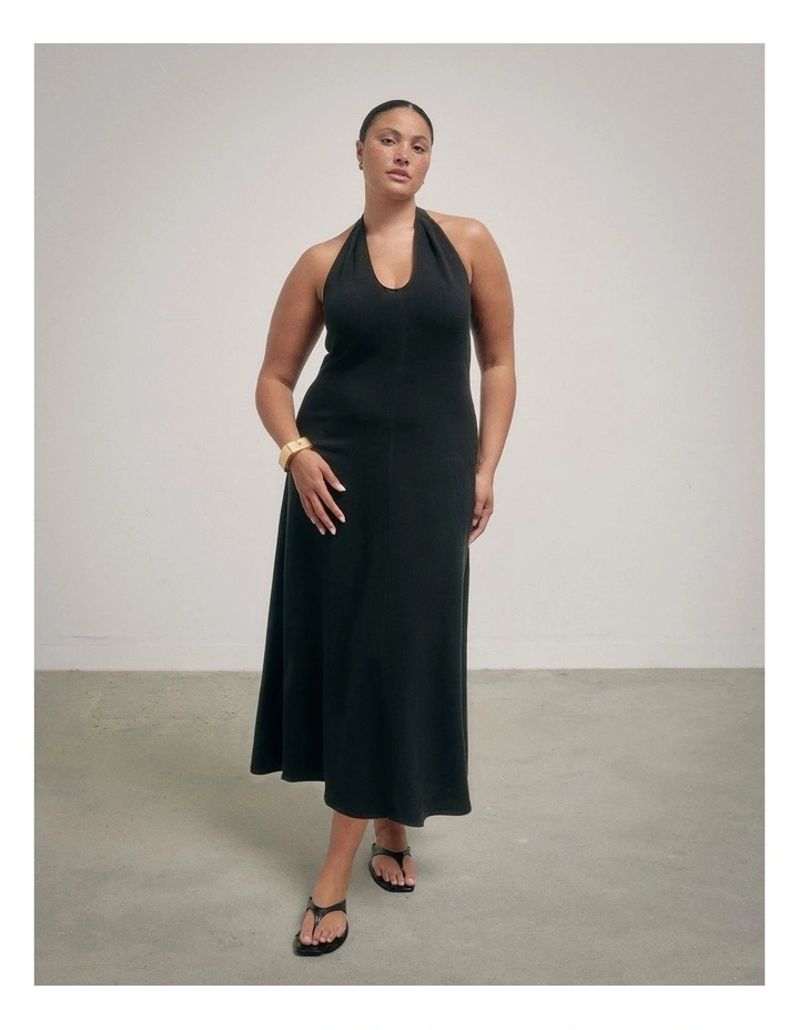 Halter Fluid Dress in Black image 2