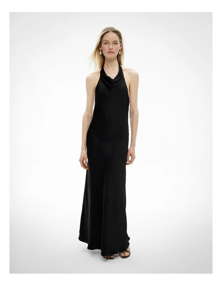Halter Drape Dress in Black image 1
