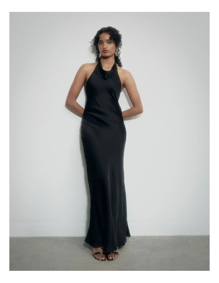 Halter Drape Dress in Black image 2