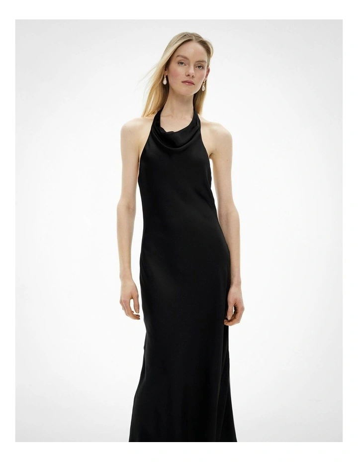 Halter Drape Dress in Black image 3
