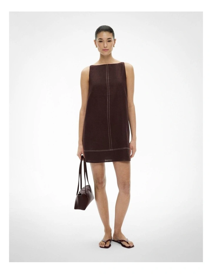 Stitch Detail Mini Dress in Espresso image 1