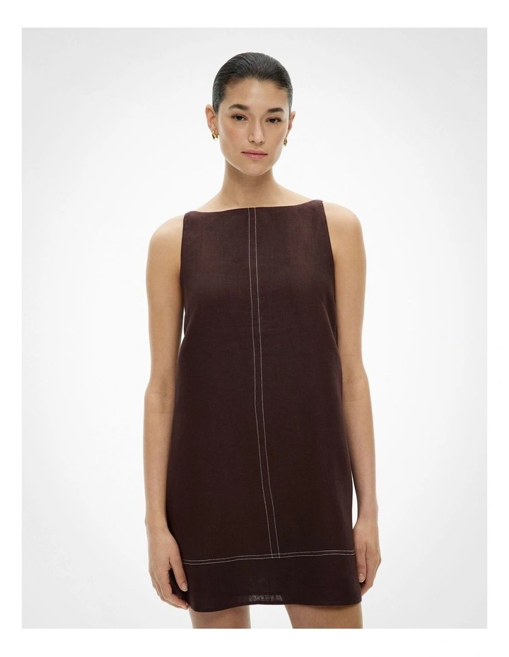 Stitch Detail Mini Dress in Espresso image 2