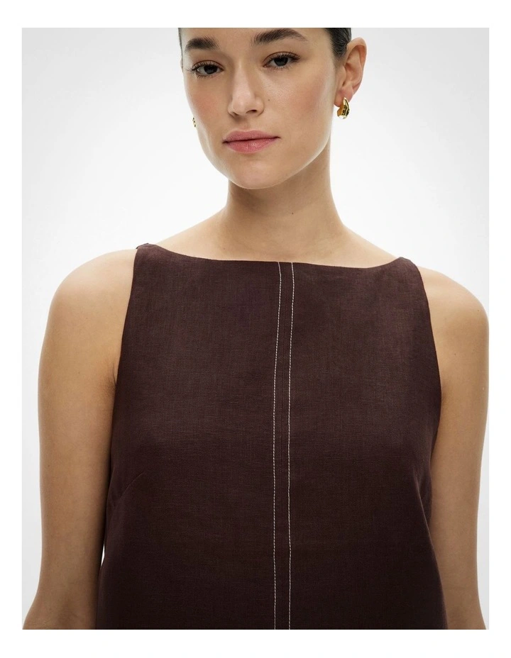 Stitch Detail Mini Dress in Espresso image 3