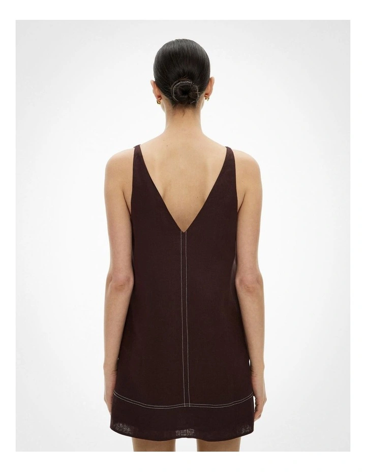 Stitch Detail Mini Dress in Espresso image 4