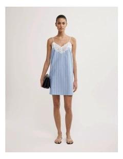 Lace Trim Dress in Blue Stripe