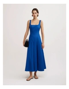 Seam Detail Midi Dress in Cobalt