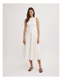 Panelled Midi Dress in Fresh White
