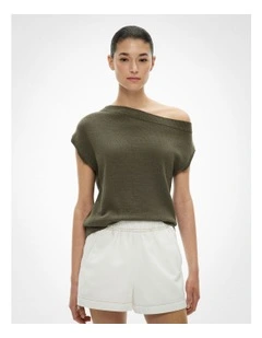 Off Shoulder Knit Top in Sage