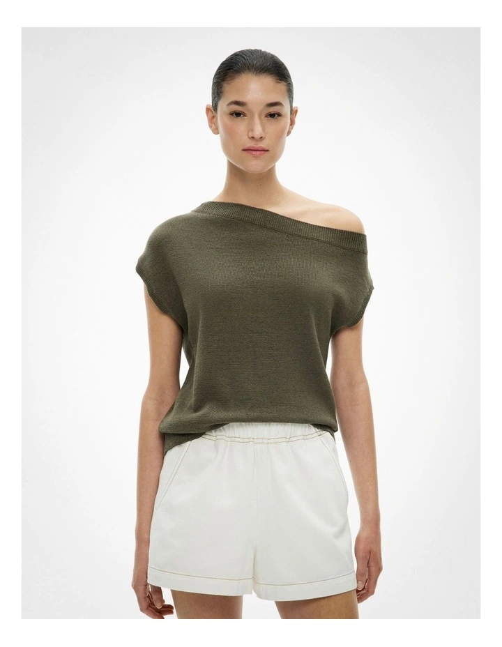 Off Shoulder Knit Top in Sage image 1